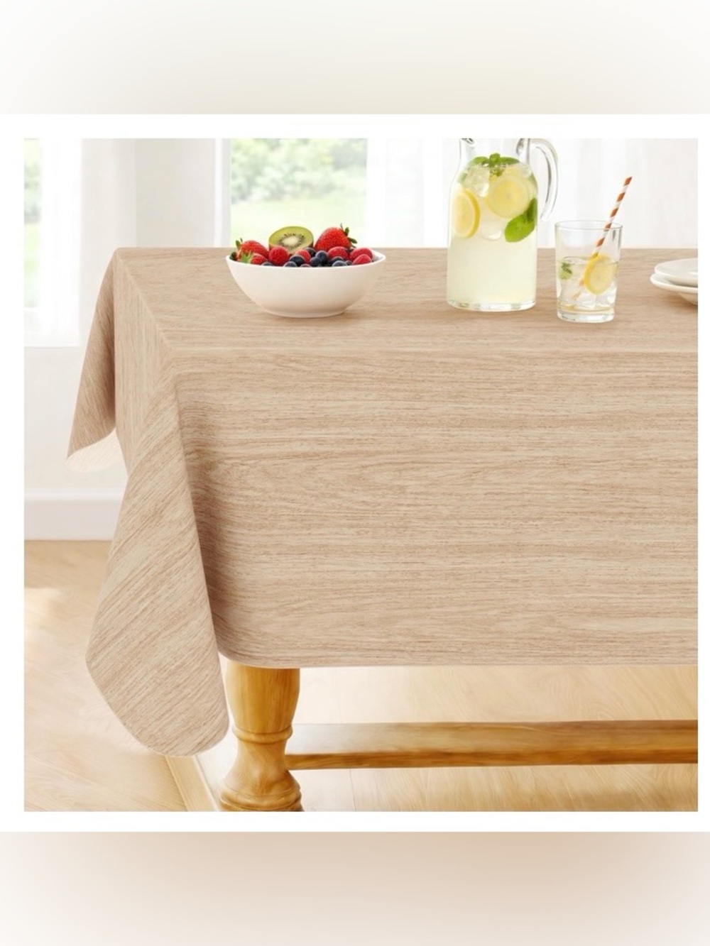 Wood Grain VINYL Tablecloth Indoor/Outdoor Waterproof Rectangular (60x84”) BEIGE
